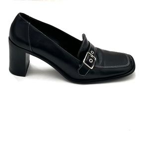 Coach "Edith" Black Leather Heeled Loafers